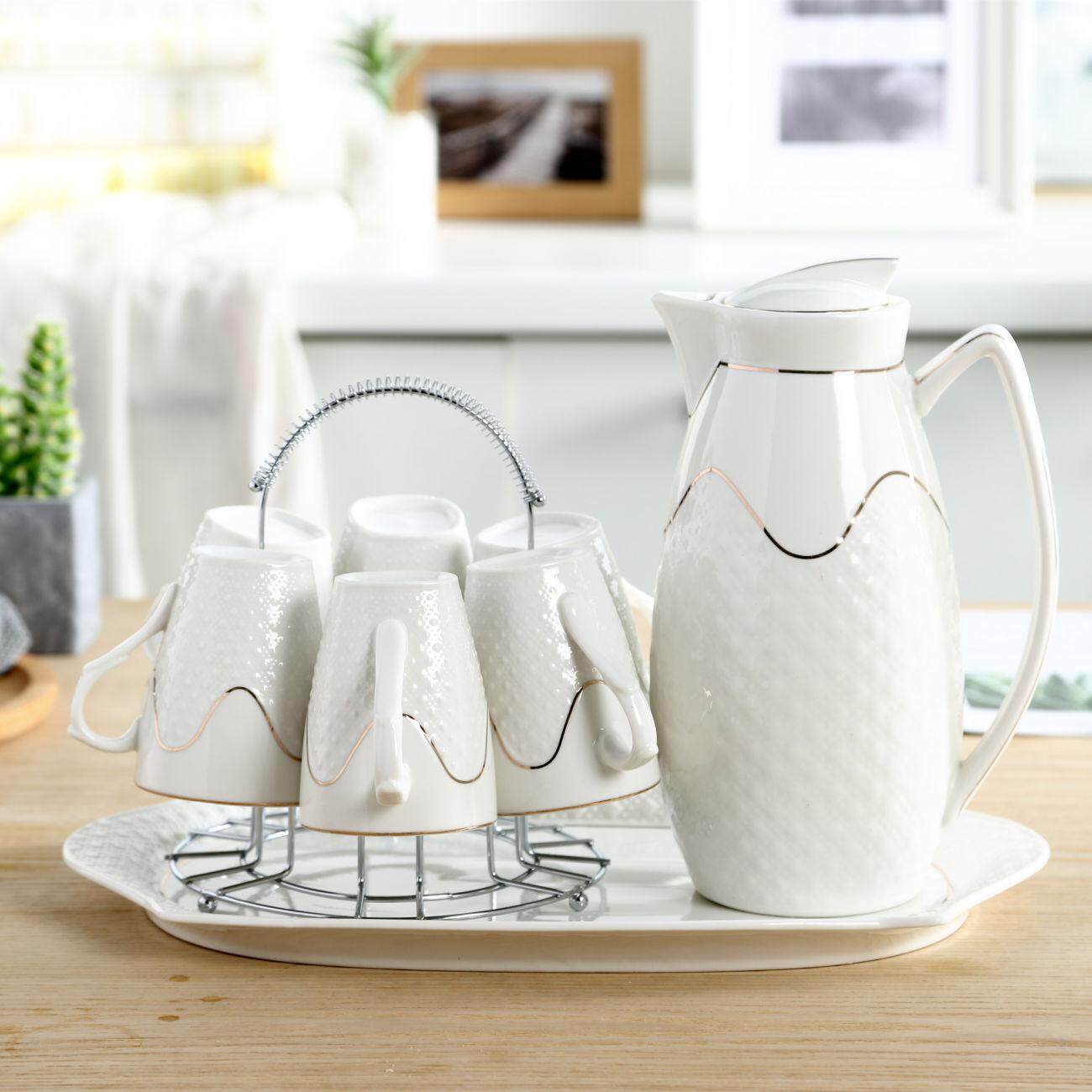 Ceramic mug water glass suit cold and cold kettle water with bone porcelain hot water kettle heat resistant high temperature pot home European style