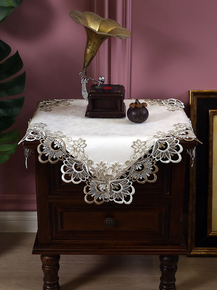 Bed head cabinet waterproof and anti-wash square dust-proof cover towel cover grey lace tablecloth corner few cabinet tea table Gaib