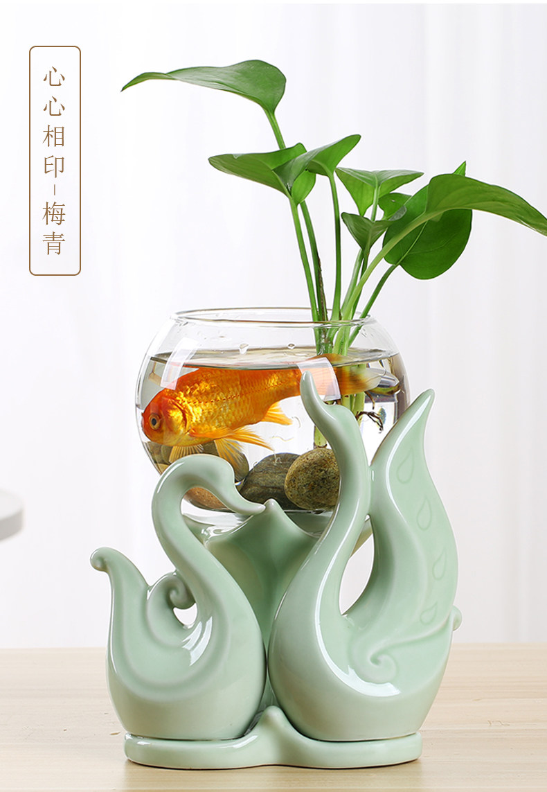 创意绿萝水培植物玻璃透明养花花瓶插花容器陶瓷花盆桌面装饰摆件 景德镇名瓷在线