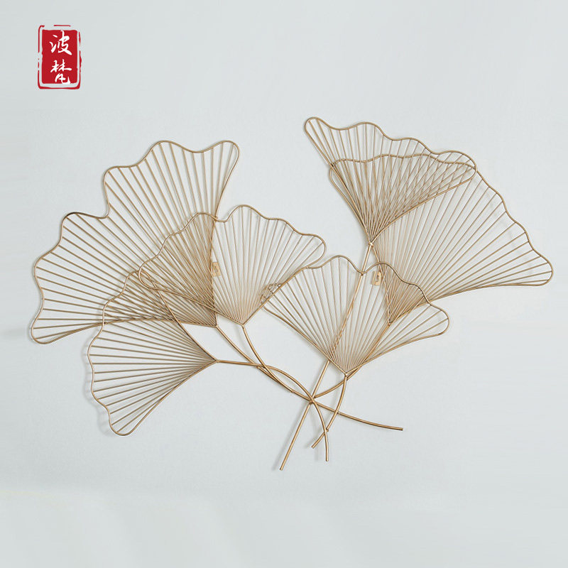 New Chinese Living Room Wall Decoration Xuanguan Aisle Dining Hall Wall Decoration Gingko Sofa Background Wall Wall Decoration Iron Art Wall-hanging