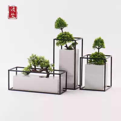 New Chinese foyer decoration decoration Villa sample house display center model room soft decoration living room welcoming pine simulation green plants