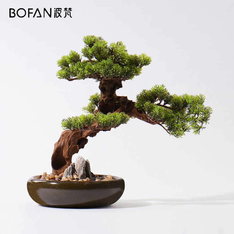 Simulation Greet Guest Pine Bonsai New Chinese Living Room Genguan Decoration Tea Room End View Terrace Flower Art Book House Zen