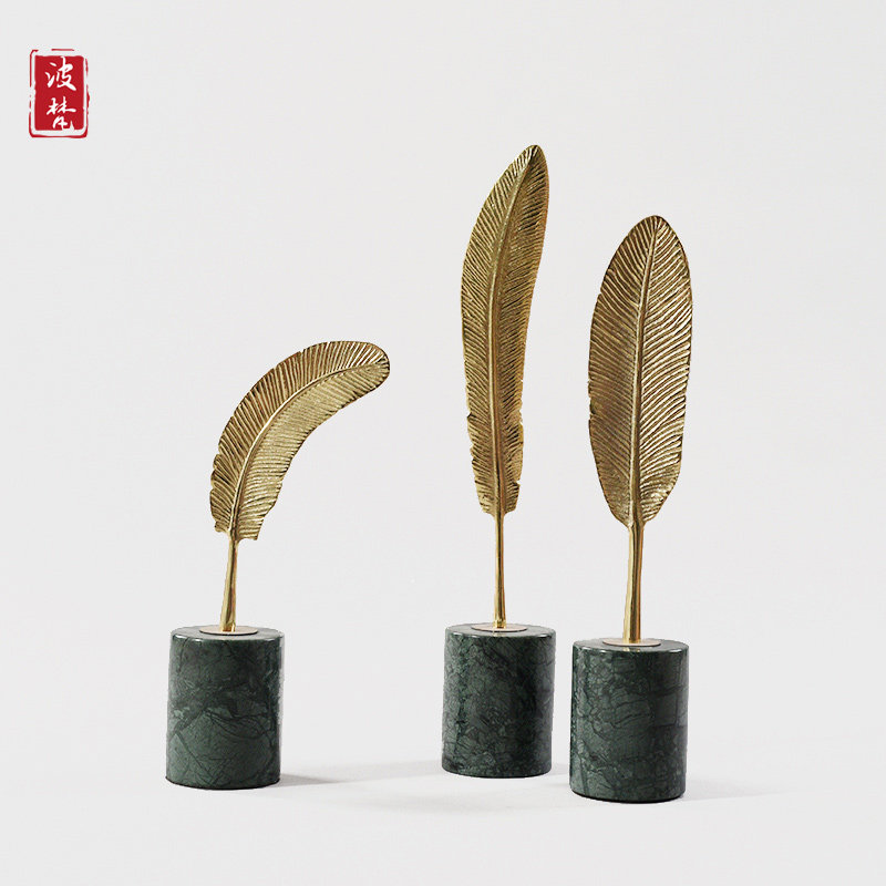 New Chinese Pendulum Piece Living Room Hotel Genguan Brass Marble Combined Feather Modern Light Lavish Minimalist Creativity Furnishing