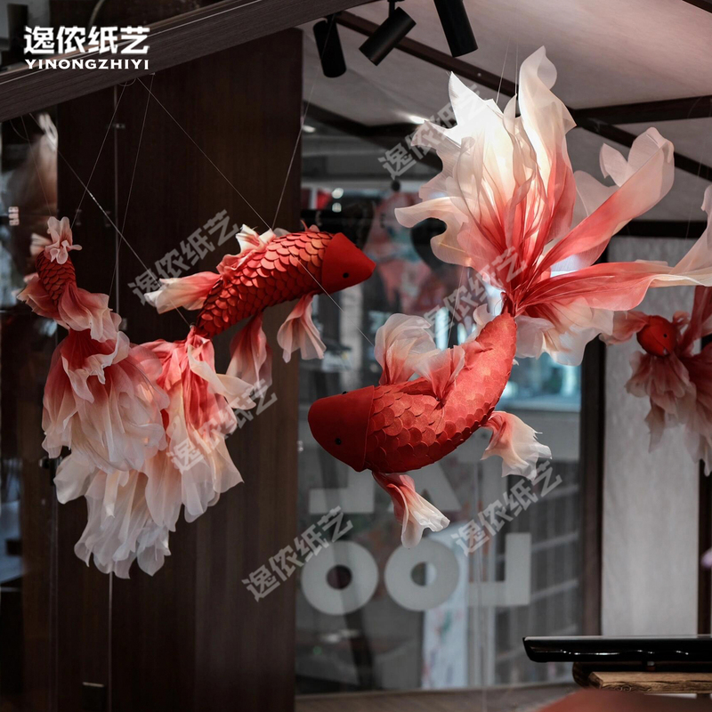 Large Lucky Koi Fish, Chinese Style Handmade 3D Paper Art Props, Goldfish Installation, Shop New Year Atmosphere Window Display