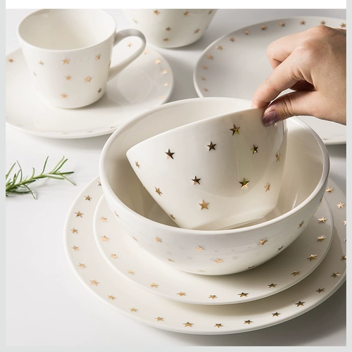 Северная звездная посуда простая сеть красная керамическая десертная блюдо домашнее рисовая миска с одной большой лапшой салатная миска салат -миска