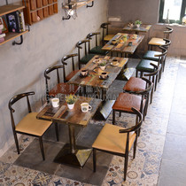 Wrought Iron Horn Chair Retro Burger Shop Canteen Noodle Restaurant Restaurant Milk Tea Shop Snack Hot Pot Shop Fast Dining Table and Chair Combination
