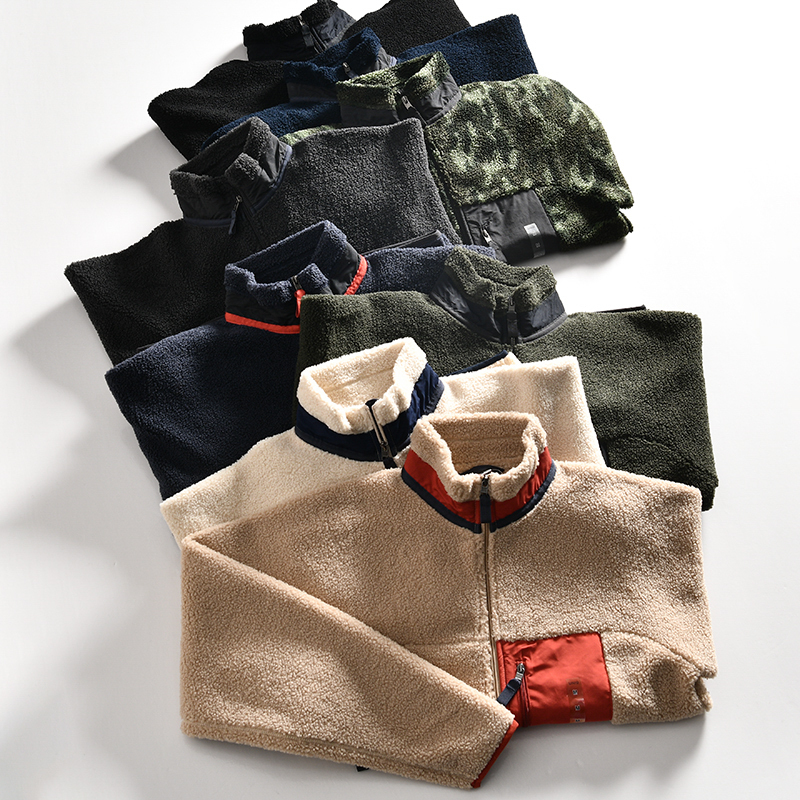 Export Order! 420g Heavy Teddy Fleece! Export Surplus Men's Autumn and Winter Thickened Stand-Up Collar Color-Block Jacket