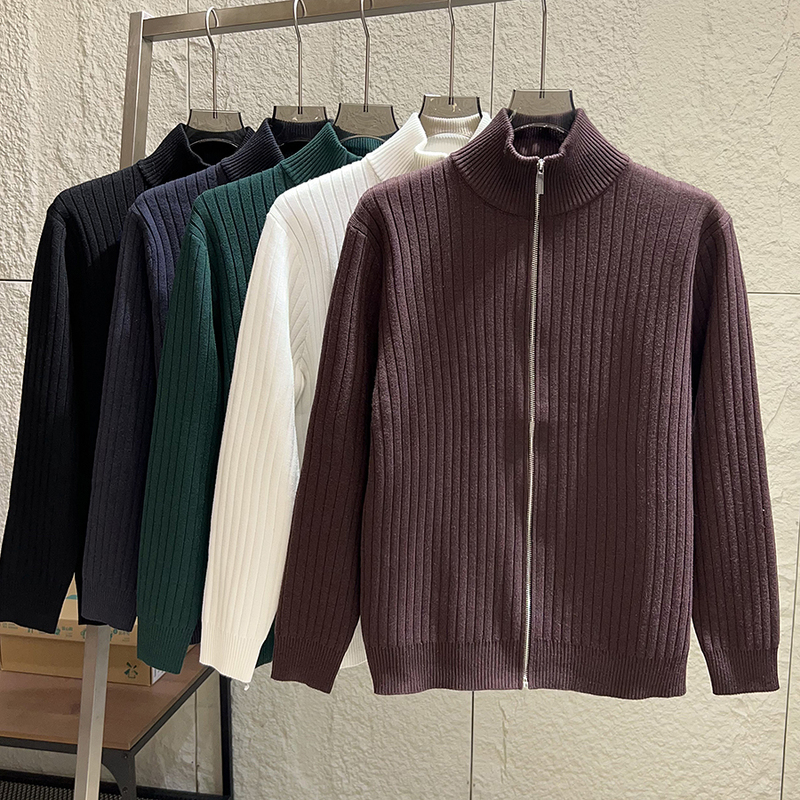 Odm Company Order! Vertical Texture Jacquard, New Autumn Men's Casual Solid Color Stand-Up Collar Knitted Cardigan Sweater Odm Company Order! Vertical Texture Jacquard, New Autumn Men's Casual Solid Color Stand-Up Collar Knitted Cardigan Sweater