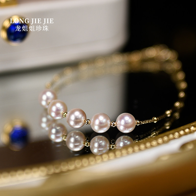 Japanese akoya natural seawater pearl bracelet 18 k gold feminine luxury light - luxury small round pearl bracelet