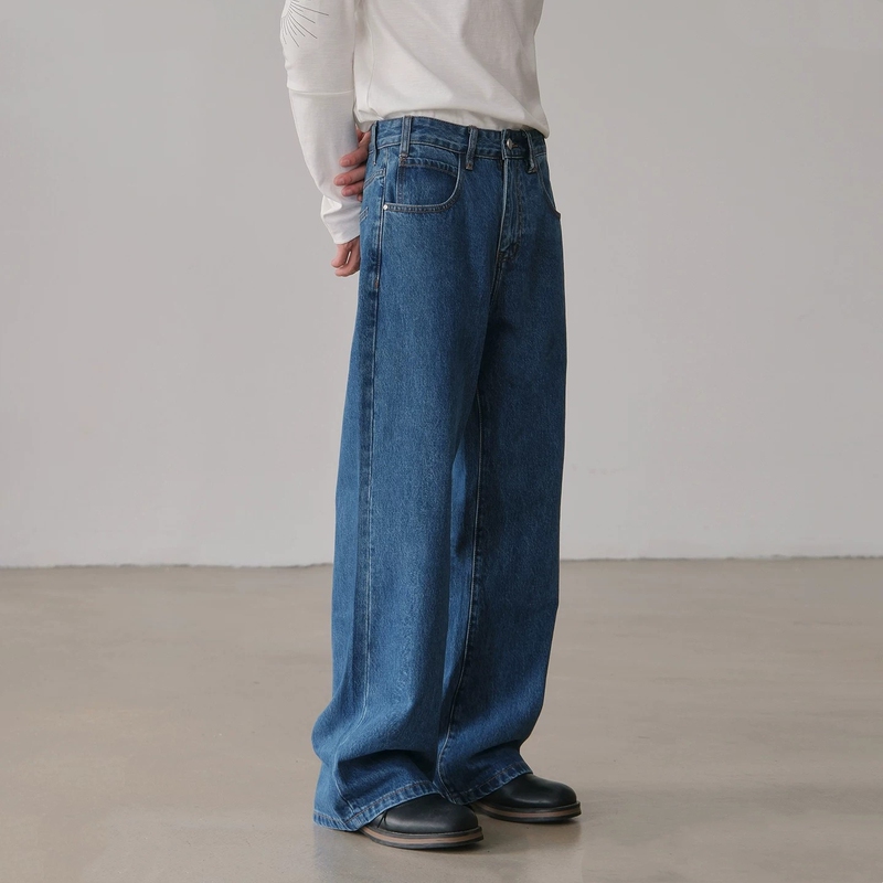 American-Style Clanfit Dark Blue Straight-Leg Jeans for Men, Loose Fit, Slimming, Relaxed Long Pants, High Street Versatile Wide-Leg Pants American-Style Clanfit Dark Blue Straight-Leg Jeans for Men, Loose Fit, Slimming, Relaxed Long Pants, High Street Versatile Wide-Leg Pants