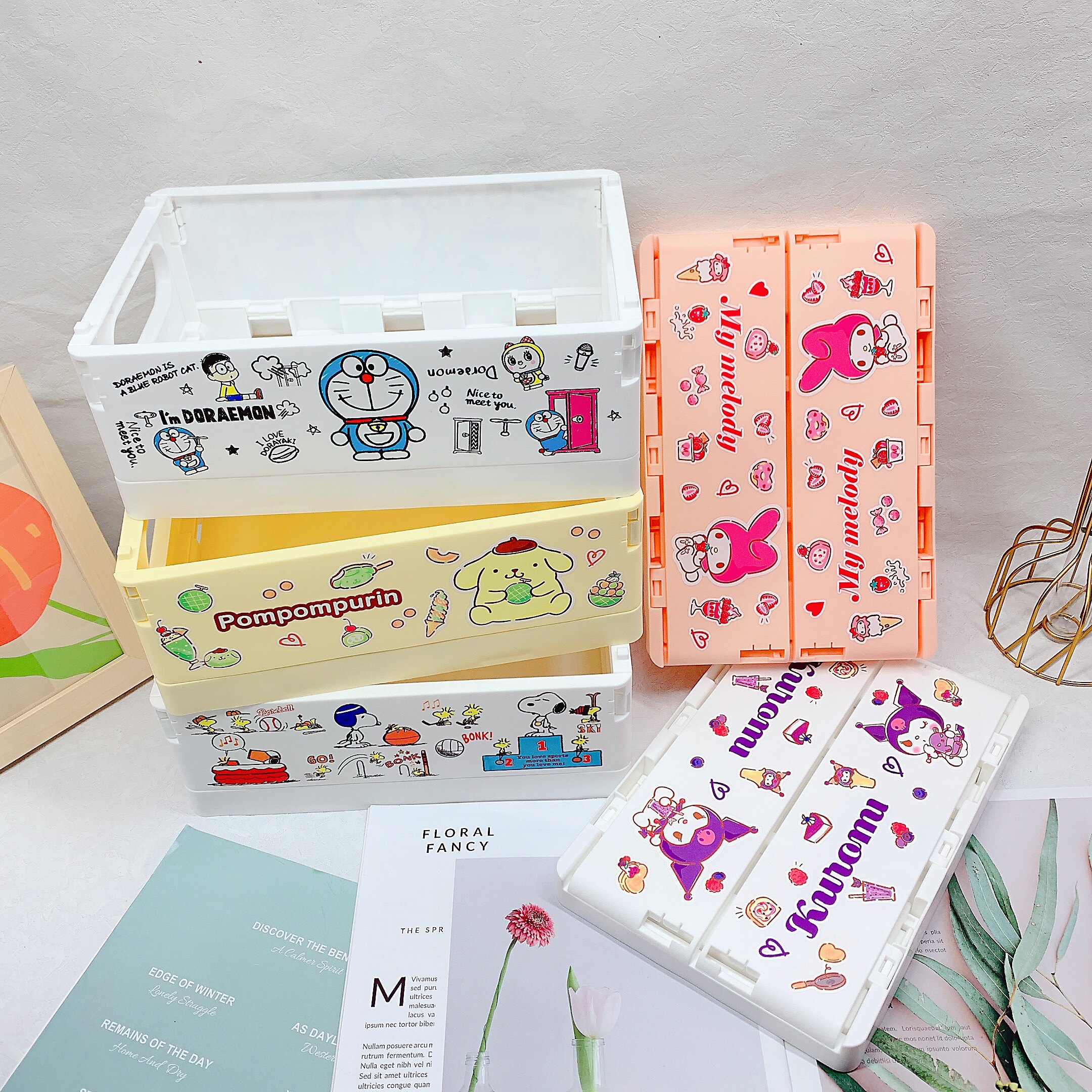 Teenage Girl Hearts Folding Desktop Containing Box Day Style Big Ear Dog Dingy first Accessories Box Handy desktop Accommodating God cute