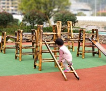  Outdoor kindergarten childrens wooden physical fitness game sensory integration training combination 16-piece carbonized balance board climbing frame