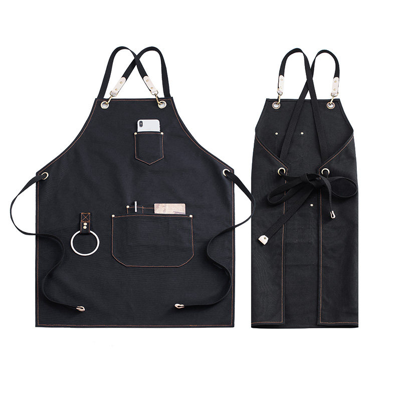 Barista apron customized for catering women's waterproof manicure overalls black canvas denim high-end men