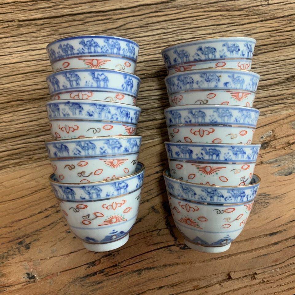 Jingdezhen's old factory goods 70s Export Hong Kong Qinghua Lingang Mithong Flower Core Camel Cup Gongfu Tea Cup-Taobao