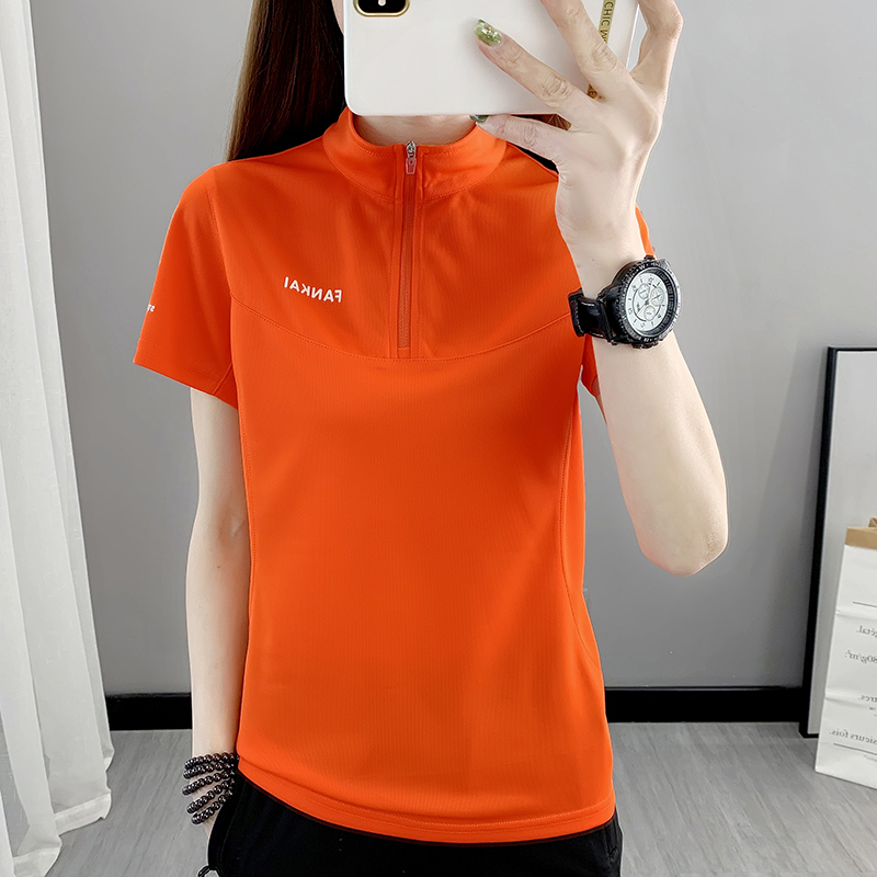 Outdoor Casual Quick-Drying Top Women's Running Sports T-Shirt Spring and Summer Moisture-Absorbent Thin Breathable Stand-Up Collar Short-Sleeved