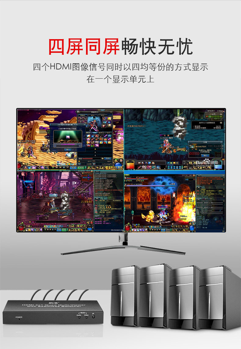 4-port split screen four-in and one-out Warcraft screen switching mode 4-port crossover video four-screen splitter