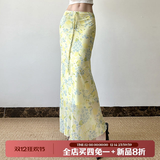 Pastoral holiday style retro floral versatile straight long skirt