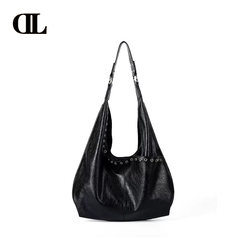 【Dl 078】Sweet and Cool Girl Soft Leather Studded Biker Bag American Retro Distressed Large Capacity Shoulder Tote Bag 【Dl 078】Sweet and Cool Girl Soft Leather Studded Biker Bag American Retro Distressed Large Capacity Shoulder Tote Bag