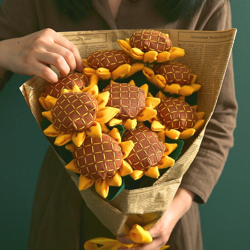 Retro sunflower simulation flower hand bouquet restaurant polite high-end creative simple piece fake flower potted flower arrangement