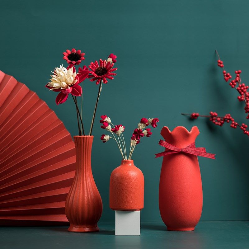 Red Vase Ceramics Simply Modern Fittings Living Room Premium Creative Hydro Flowers New Wedding Festival Bedroom Decoration