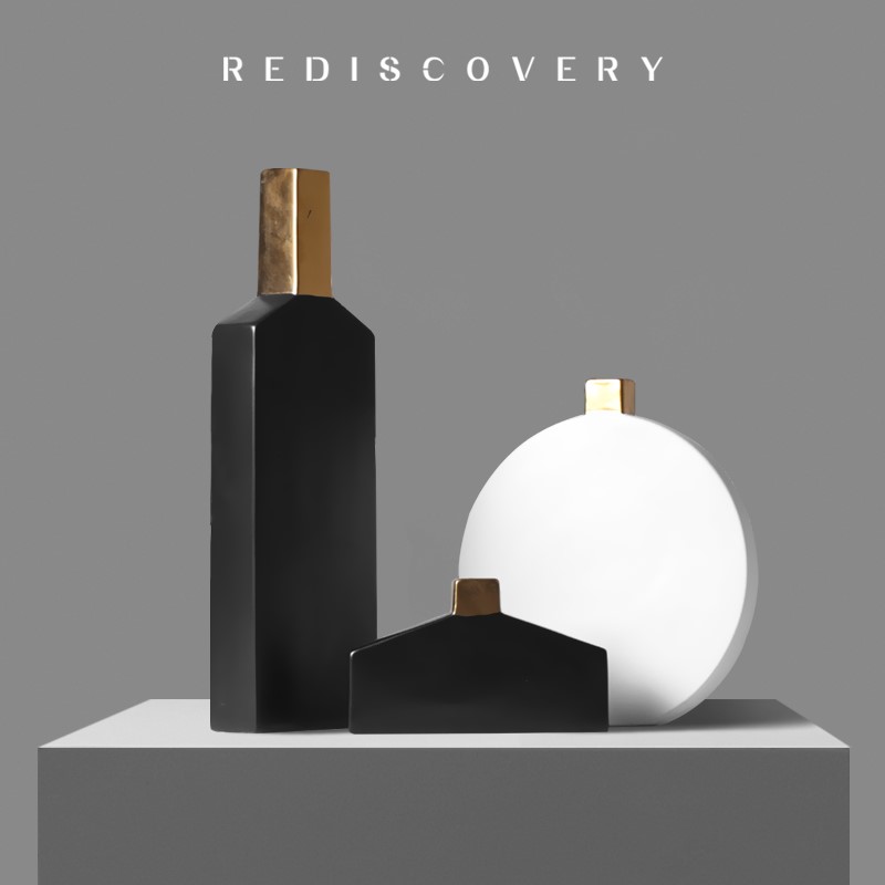 High-value minimalist ceramic vase decoration living room insert atmosphere high-end room showroom window small-caliber white flower vessel