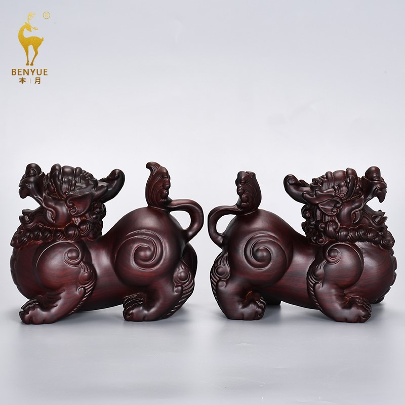 Black Sandalwood Carving a pair of big numbers Leopard Leftu Swing solid wood high-end creative shop Opening Joe relocation Process Gift hem Decorations 