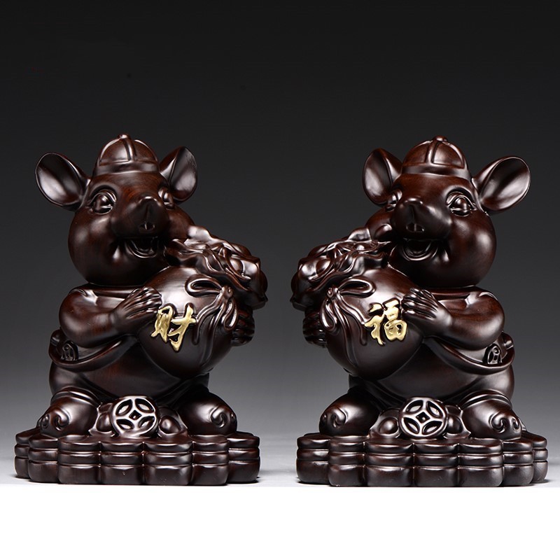 Black sandalwood rat furniture animal twelve zodiac high-end creative living room office decoration crafts gift