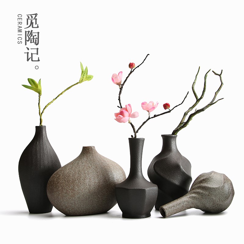 Vase Ceramic Rouge Rough Flower Room Chinese-style Living Room Atmospheric High-end Japanese Renaissance Small Tea Cell