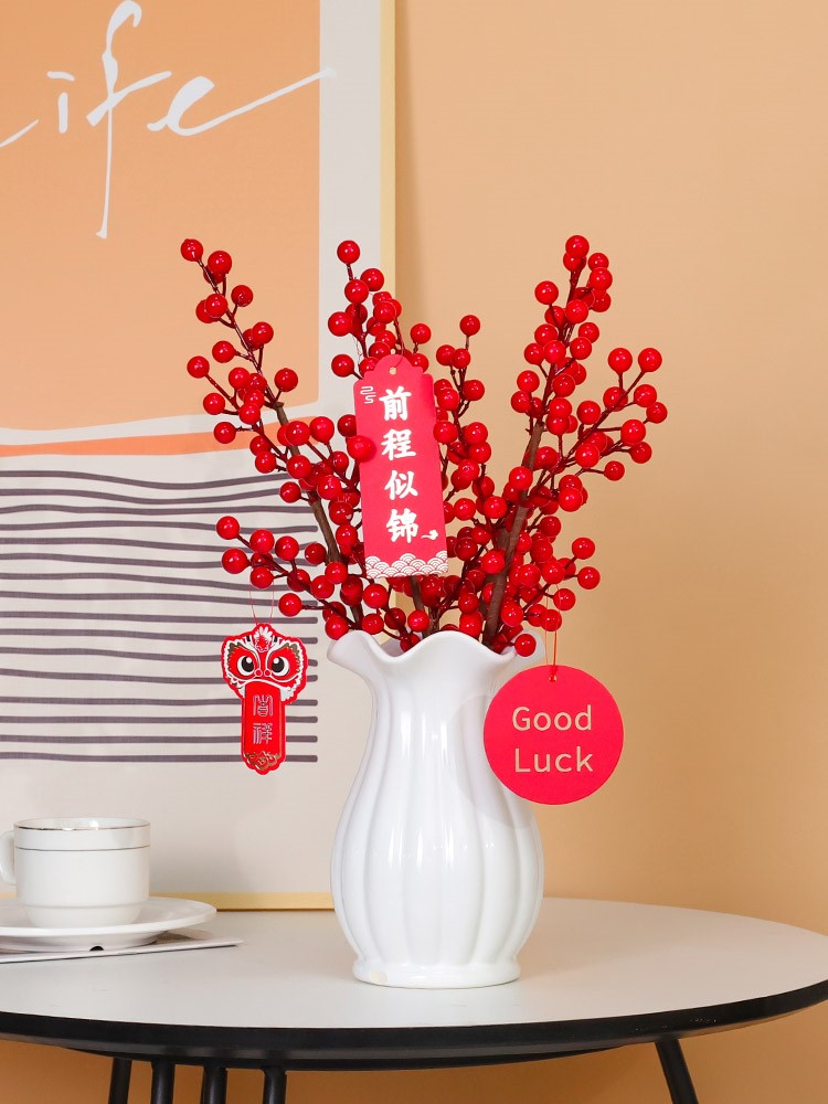 Red fruit rich fruit artificial flower fake flower arrangement living room high-end creative flower home decoration festive flower art decoration