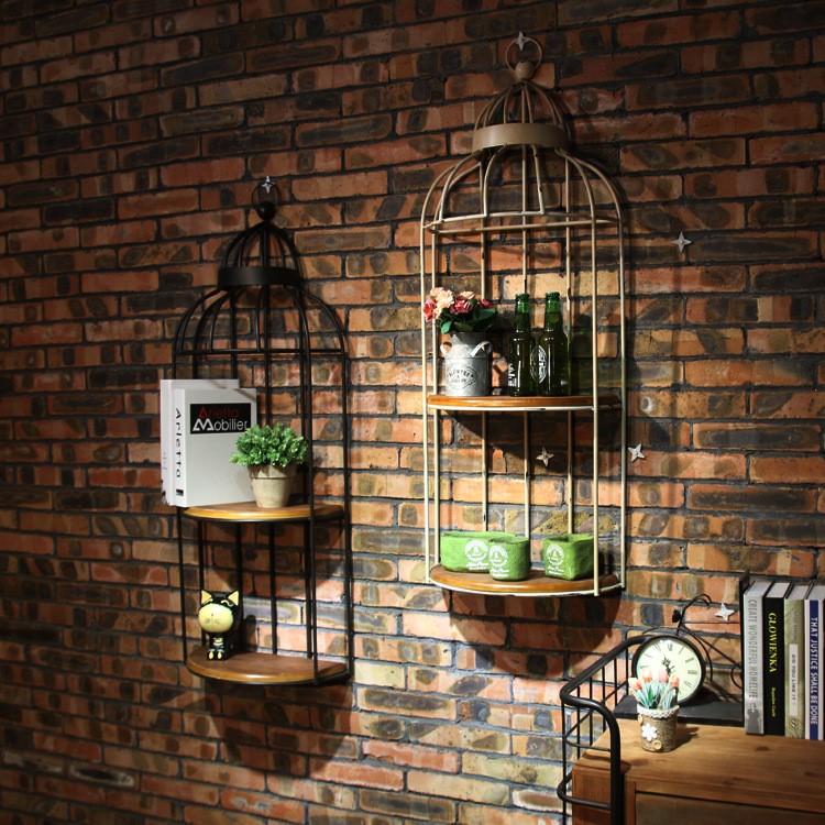 Retro wrought iron wall hanging flower stand coffee shop wall decoration real high-end creative decoration shelf living room wall decoration shelf