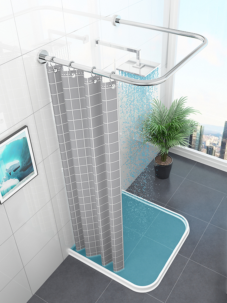 U Shaped Arc Bath Curtain Suit Free of perforated magnetic bath curtain rod Dressing Room Separator Curtain Bathroom Shower Bath waterproof