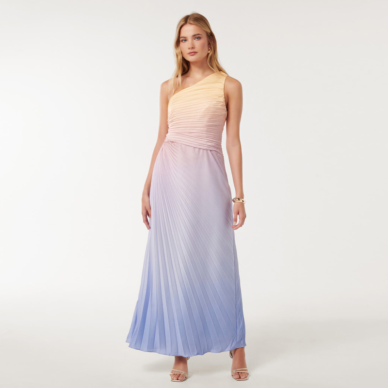 Paula Summer Ice Cream Color Gradient One-Shoulder Pleated Dress Cocktail Party Mini Dress Vacation Long Dress Paula Summer Ice Cream Color Gradient One-Shoulder Pleated Dress Cocktail Party Mini Dress Vacation Long Dress