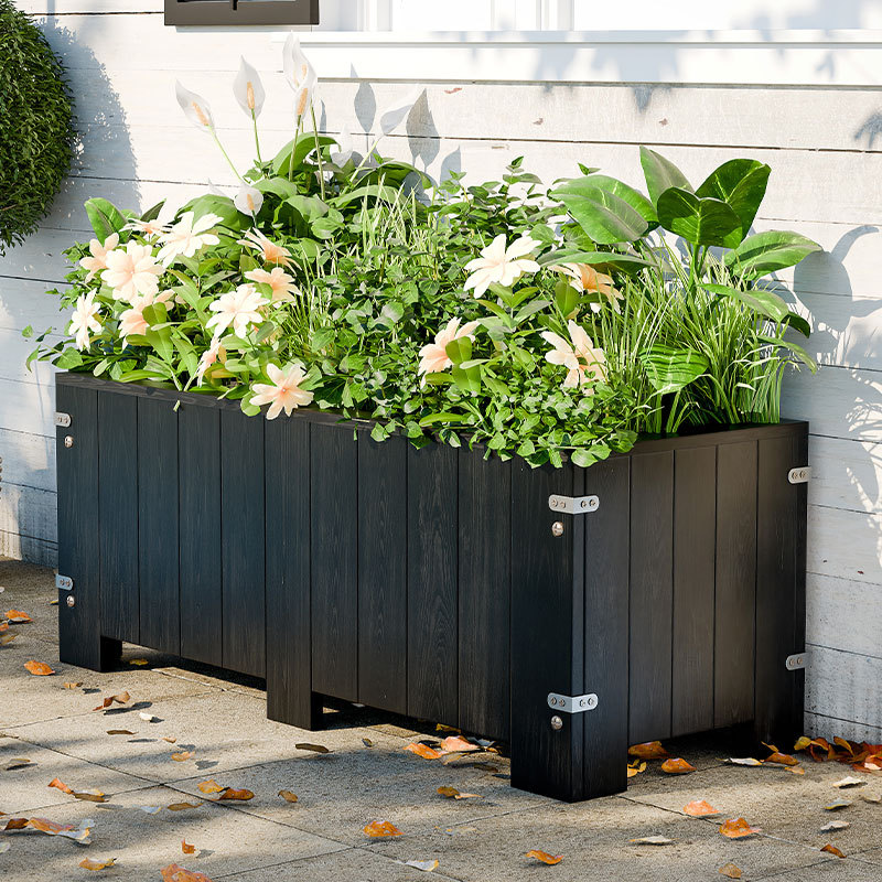 Anticorrosive Wood Flower Box Outdoor Courtyard Wooden Black Flower Pot Outdoor Rectangular Terrace Garden Wooden Planting Box Anticorrosive Wood Flower Box Outdoor Courtyard Wooden Black Flower Pot Outdoor Rectangular Terrace Garden Wooden Planting Box