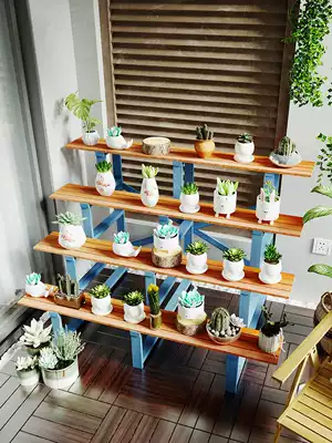 Anticorrosive wooden flower shelf multi-layer outdoor floor-to-ceiling fleshy flowerpot shelf outdoor balcony stepped trapezoidal shelf