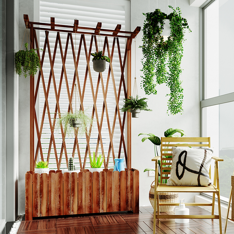 Anti-corrosion wood flower box grid flower rack balcony climbing rattan rack outdoor yard courtyard fence solid wood fence partition flower tank