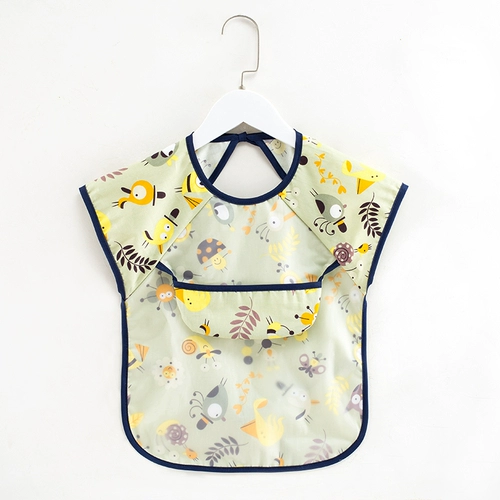 Детский тонкий водонепроницаемый слюнявчик, фартук, мини-юбка для мальчиков, нагрудник, анти-грязь, короткий рукав, сзади на завязках, с карманом
