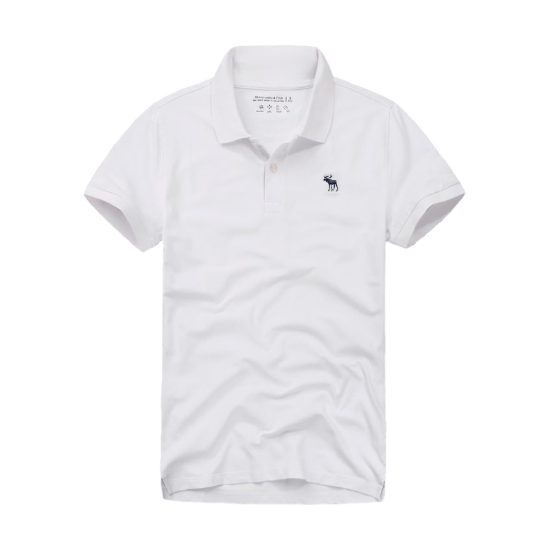 New American Trendy Af Men's Collared Short-Sleeve Polo Shirt, White Pure Cotton, Business Casual, Embroidered Deer, Slim Fit, Summer