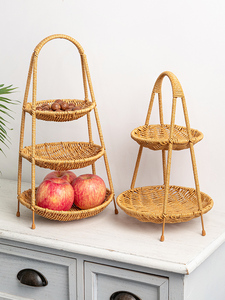 Creative Double-Layer Fruit Basket, Fruit Plate, Household Snacks, Home Candy, Handmade Bamboo Basket, Living Room