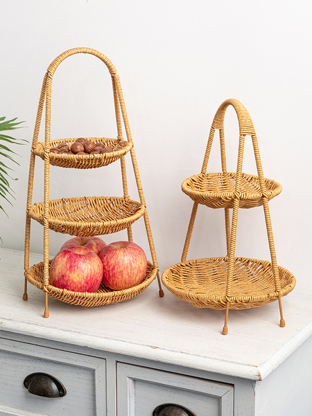 Creative Double-Layer Fruit Basket, Fruit Plate, Household Snacks, Home Candy, Handmade Bamboo Basket, Living Room