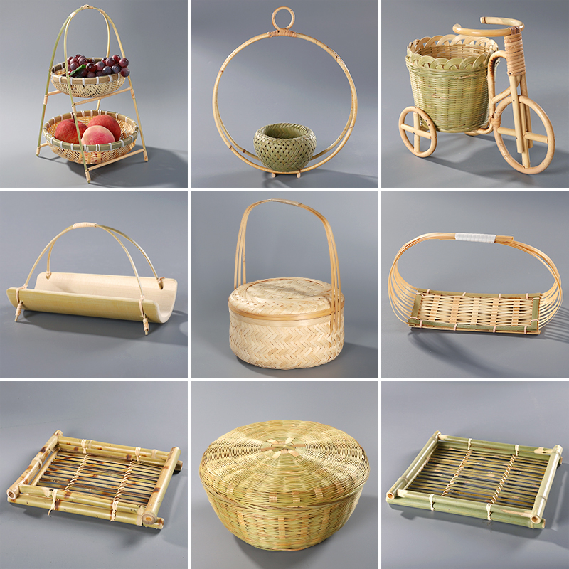 Bamboo-made fruit pan Desktop containing basket Bamboo Basket Bamboo Shelving Small Fruit Pan tray Snack Rice Cake buns Steamed Bread Basket bamboo Products