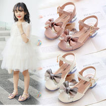  Girls sandals princess shoes bow soft-soled open-toed shoes 2021 new childrens performance shoes with skirt crystal shoes