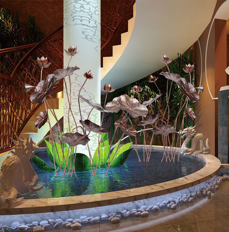 Stainless Steel Lotus Flower Sculpture Antique Swing Piece Hotel Soft-mounted Outdoor Pool Iron Art Lotus Leaf Floor Metal Adornment