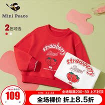 minipeace PEACEBIRD childrens clothing girls spring and autumn new two-color strawberry pull-up offset print sweatshirt Ole