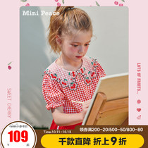 minipeace Taiping Bird childrens clothing girls T-shirt short sleeve summer new childrens check coat broken flower tide Ole