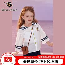 minipeace PEACEBIRD kids girls spring new thin top Navy collar shirt offset print design Ole