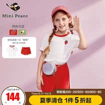 minipeace Taiping Bird childrens clothing girl summer suit sports short sleeve shorts strawberry two-piece tide Ole