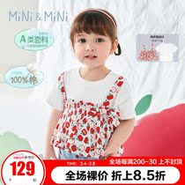 minipeace PEACEBIRD kids girls short sleeves suspenders two-piece set summer baby T-shirt print short sleeves Ole