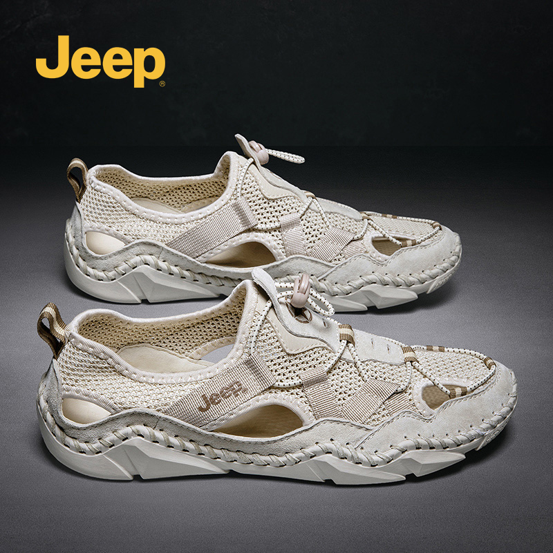 jeep jeep baotou sandals men's summer wear soft bottom breathable leather sandals genuine leather casual beach hole shoes