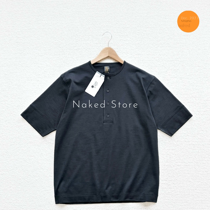 In Stock Batoner Slub Mix Japanese Fine Twill Henry Collar Button Short-Sleeve T-Shirt 26Ss