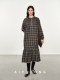 Fashionable retro/autumn and winter new cotton plaid French round neck fungus hem pleated long-sleeved dress for women